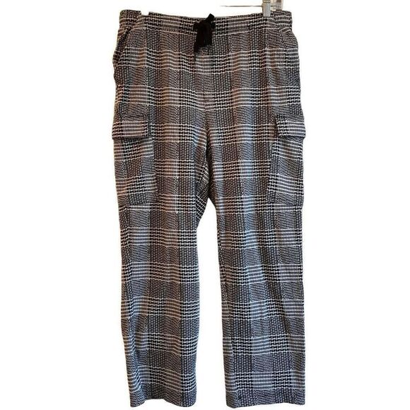 Lands End Pants Womens L Black Houndstooth Cargo Velour Straight Leg Streetwear - Picture 1 of 11